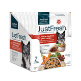 JustFoodForDogs JustFresh beef wet dog food pouch ready for a complete meal