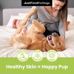 JustFoodForDogs Omega Oil dog-active image hints at joint-friendly potential.