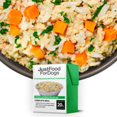 JustFoodForDogs Pantry Fresh package shows freshness for travel-friendly meals.