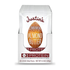 Justins Almond Cinnamon Squeeze Pack open, ready to squeeze and enjoy.