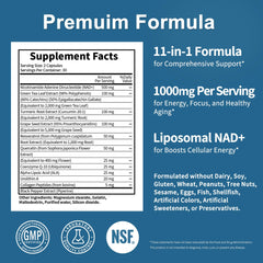 JuvaNutra NAD 11-in-1 packaging box, premium NAD+ formulation for cellular support.