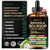 JuvaNutra Soursop Bitters bottle highlights digestive wellness on the kitchen counter.