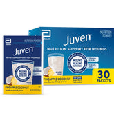 Juven therapeutic nutrition tub front label highlights key ingredients for wound support