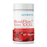 Juvenon BloodFlow-7 bottle front view highlighting nitric oxide formula for workouts.