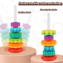 JUXUE colorful discs stacked by size and color enhance fine motor skills.