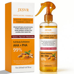 JXSVR Body Keratin Care Turmeric Spray bottle for exfoliation and brightening.