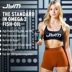 Omega JYM label highlights per-serving DHA, EPA, and DPA details.
