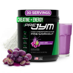 JYM Pre JYM Grape Candy powder bottle for workout energy and focus