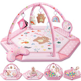 Jyusmile 8-in-1 pink baby gym mat with large play space for tummy time