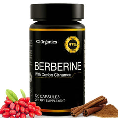 K2 Organics Berberine bottle with capsules for daily wellness
