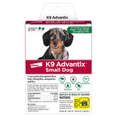K9 Advantix small dog spot-on application shown for fast protection against fleas and ticks.