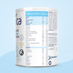 Kabrita goat milk formula label highlighting iron and prebiotics