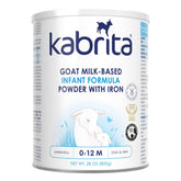 Kabrita goat milk infant formula package showing 28 oz and non-GMO label
