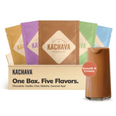 Ka’Chava chocolate shake bottle pouring for a quick meal replacement