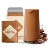 Ka’Chava chocolate shake in a glass with creamy texture for a meal on the go