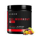 Kaged Sport Pre Workout fruit punch container ready for energetic training sessions