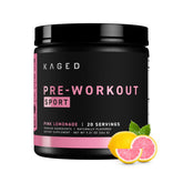 Kaged Sport Pre Workout Pink Lemonade tub offers 20 servings for sustained energy