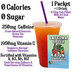 Kajun Loaded Tea Satsuma Sipper served over ice in a glass
