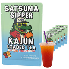 Kajun Loaded Tea Satsuma Sipper packaging showcases bright citrus flavor for sunny drinks
