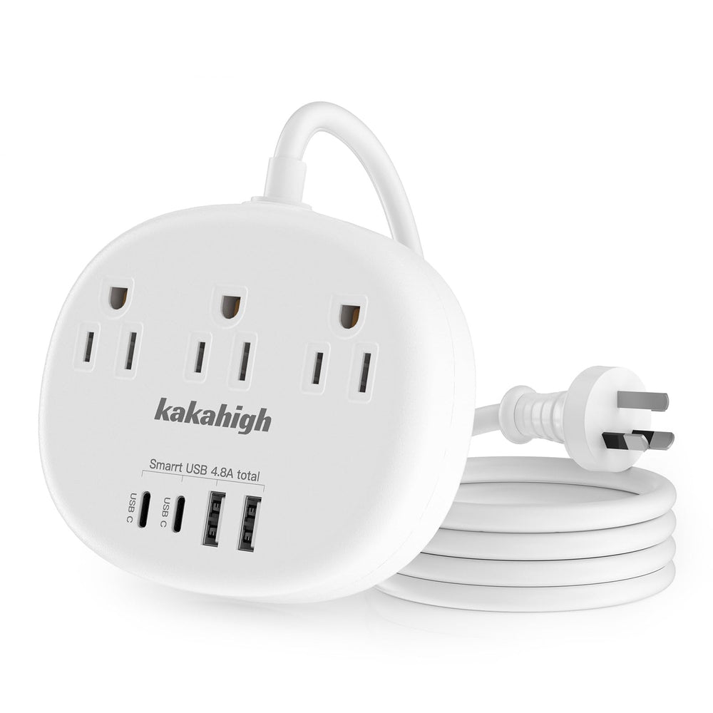 Kakahigh Australia power adapter with USB ports for travel charging.