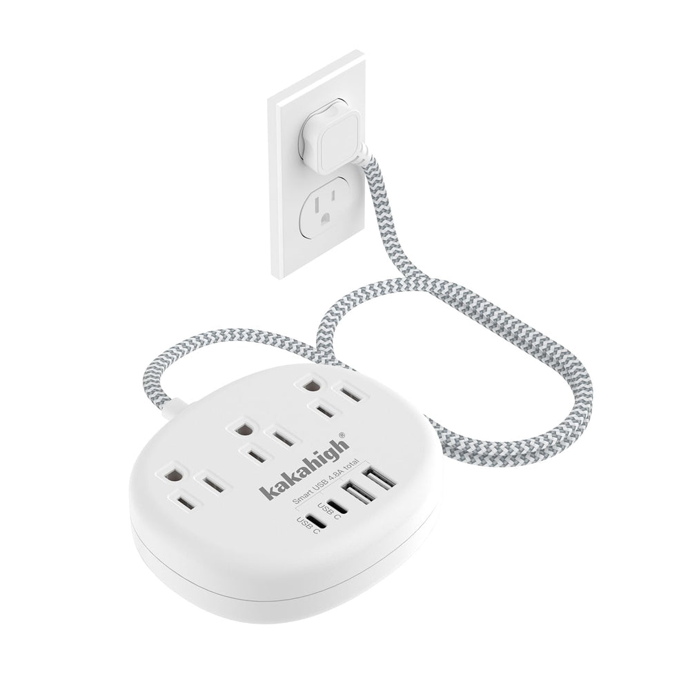 Kakahigh extension cord with USB-C ports powering multiple devices safely.