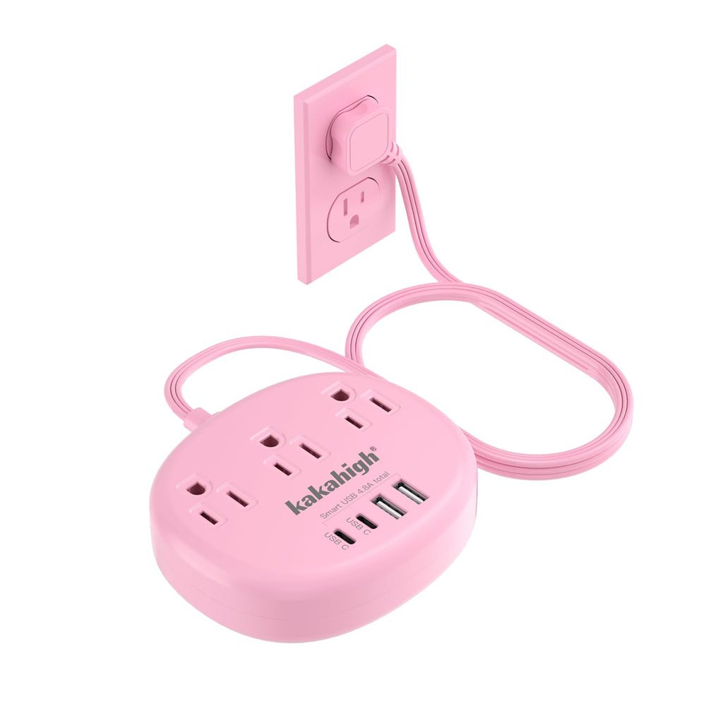 Kakahigh pink 5ft extension cord for desk charging.