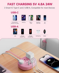 Kakahigh pink 3-outlet power strip for easy desk setup.