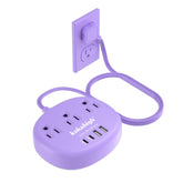 Kakahigh purple extension cord with USB-C ports and flat 5 ft design for organized charging
