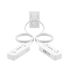 Kakahigh split extension cord 10ft left side for tidy bedside setup.