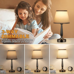 Kakanuo bedside lamp with dual USB ports charges two devices anytime.