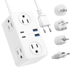 Kakyanill travel plug adapter front view with six outlets for multiple devices