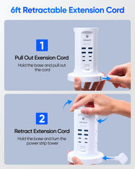 Kakyanill power strip tower USB ports keep devices organized and within reach.