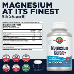 KAL Magnesium Taurate tablets close-up for daily muscle support.