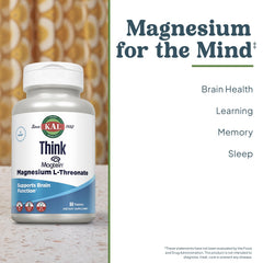 KAL Think Magnesium L-Threonate tablets closeup for daily use.