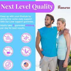 Kaourso Liver Detox Gummies with Milk Thistle visual emphasizes antioxidant-rich blend.