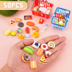 Kapeiluo 35-piece miniature food items set adds realistic color to dollhouse table scenes.