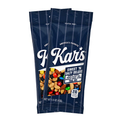 Kar's Nuts Sweet N Salty Deluxe Trail Mix bag with 1.5 oz serving for on-the-go snacking.