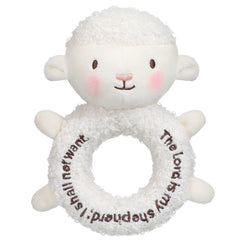 Karenhi lamb with embroidered eyes offers a cuddly, safe companion for babies.