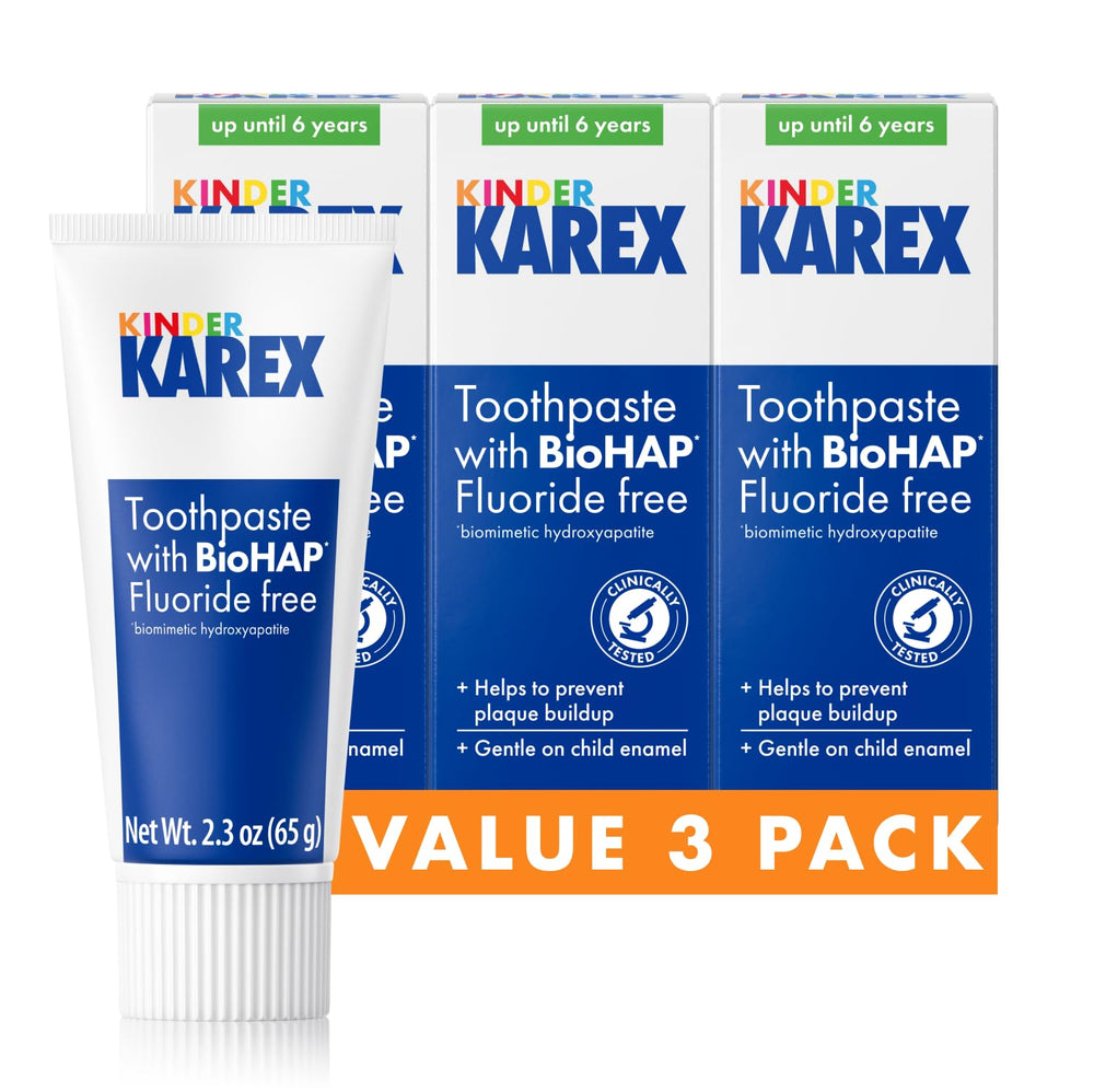KAREX Kinder Karex toddler toothpaste tube-front view showing fluoride-free formula.