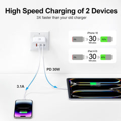 Karhood USB C charger block 60W top view with organized ports