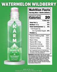 Karma Probiotic Water—push-cap activation demonstrates fresh nutrients at opening.