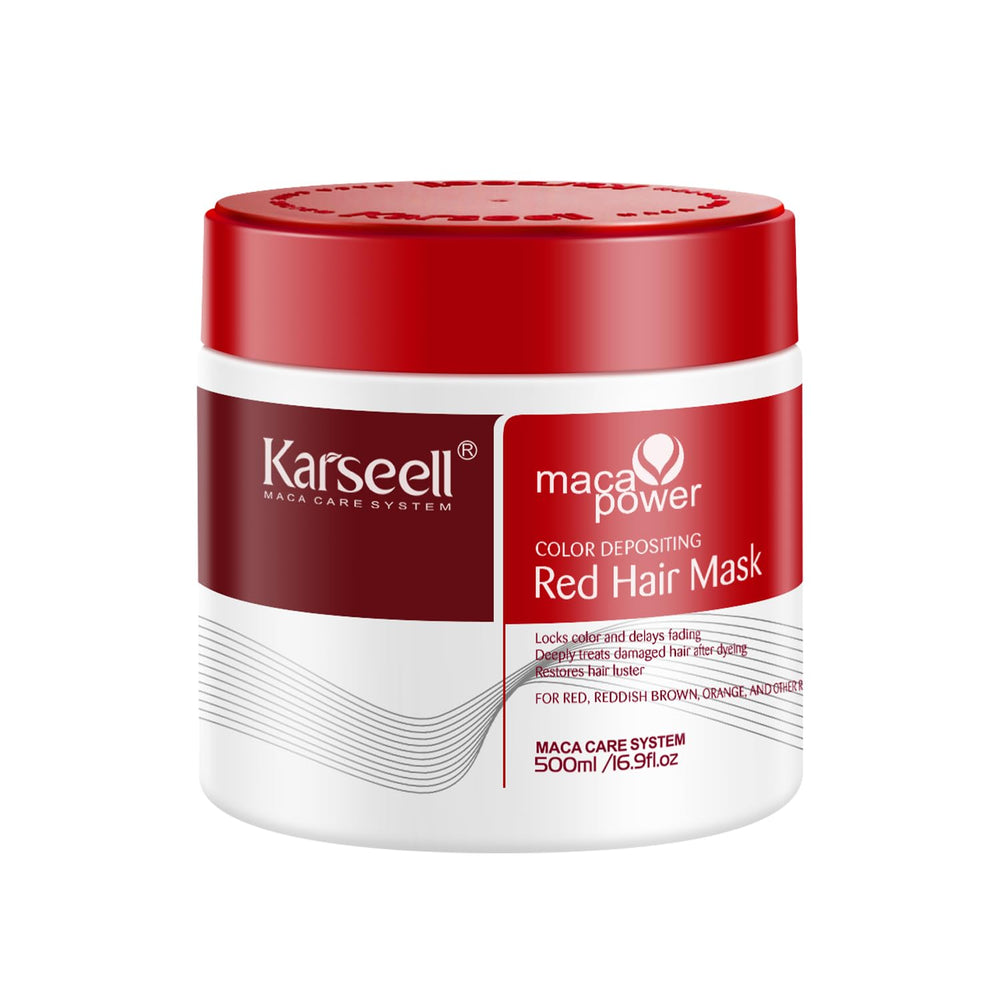 Karseell Color Depositing Conditioner bottle close-up showing vibrant red tones for color maintenance