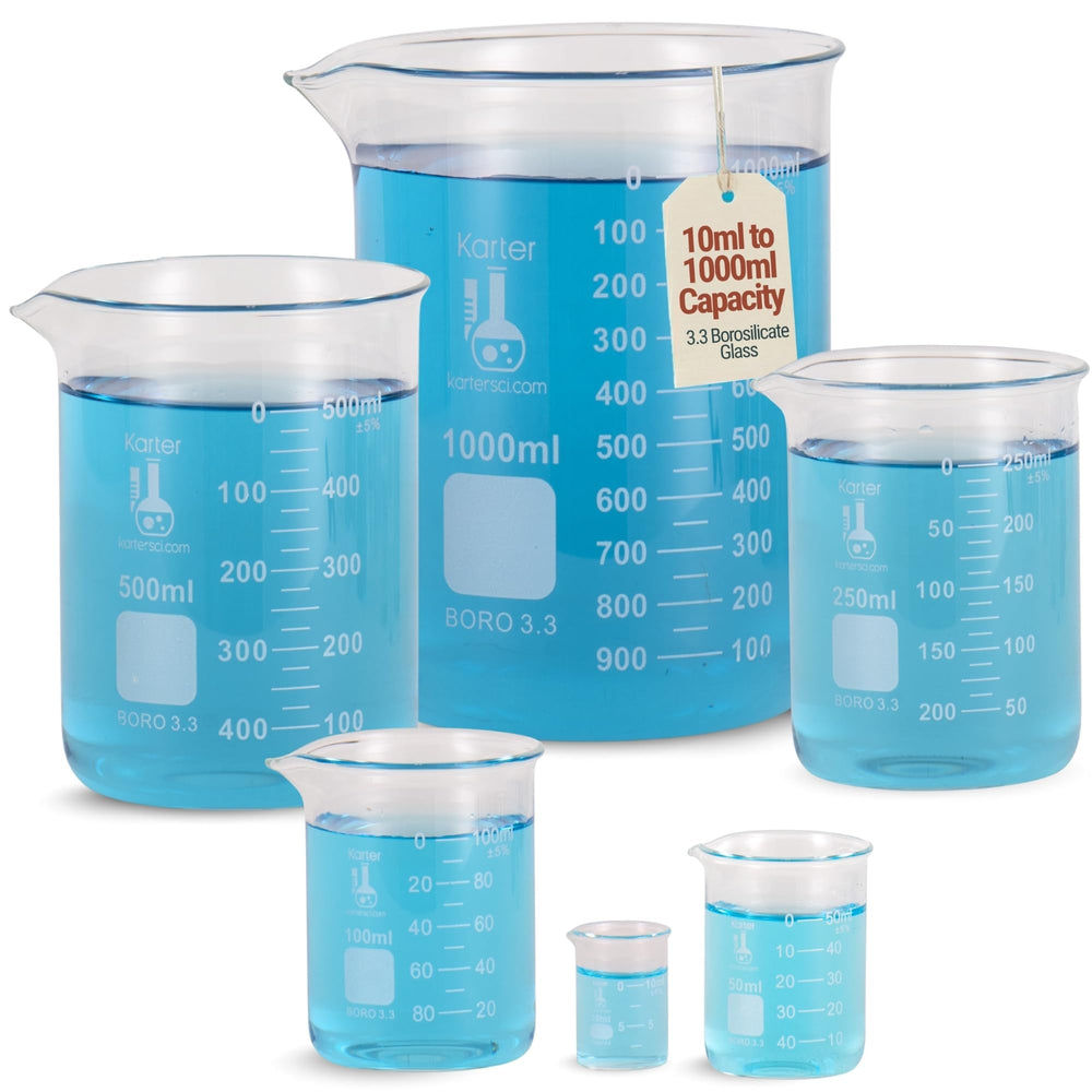 Karter Scientific Griffin low-form beaker 10ml for precise measurement in compact setups.