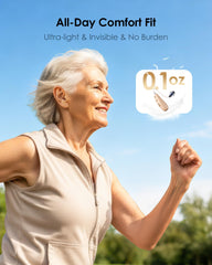 Karthus one-button hearing aids simplify control for seniors, easy power and volume adjustments.