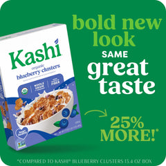 Close-up of Kashi Blueberry Clusters, highlighting berry-flavored clusters and oat flakes.