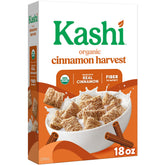 Kashi Cinnamon Harvest cereal bowl with milk highlighting crunchy cinnamon flavor