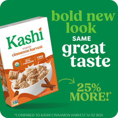 Kashi Cinnamon Harvest ingredients graphic shows four organic ingredients