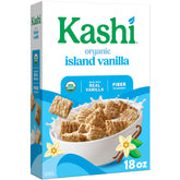 Kashi Island Vanilla cereal in a bowl with milk, showcasing vanilla flavor and comfort.