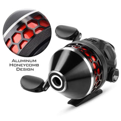 KastKing Brutus spincast reel close-up of reversible aluminum handle