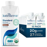 Kate Farms one-point-four chocolate shake bottle highlights a high-calorie meal replacement option.